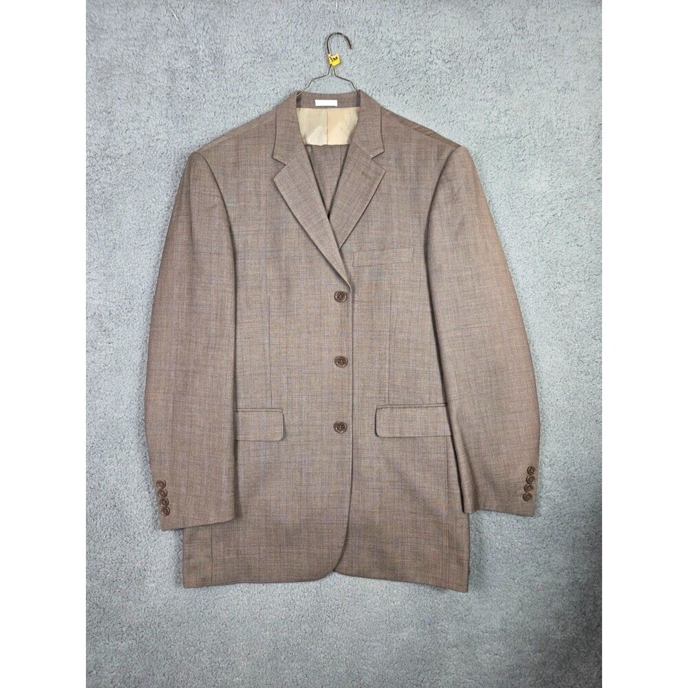 Stacy Adams Men Suit Gold LabeL 42R Brown Tan Windowpane Check Pants 35R (34x30)